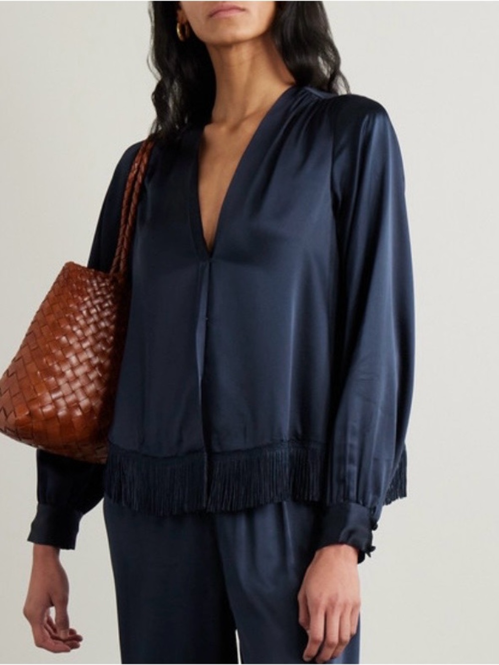 DÔEN Candace Silk Top in Deep Navy Navy Size S